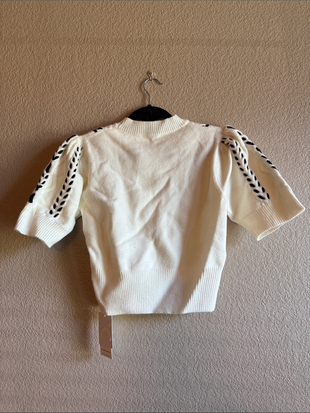 Commense White Knit Sweater with Black Accent Cable Detail - Picture 4 of 5